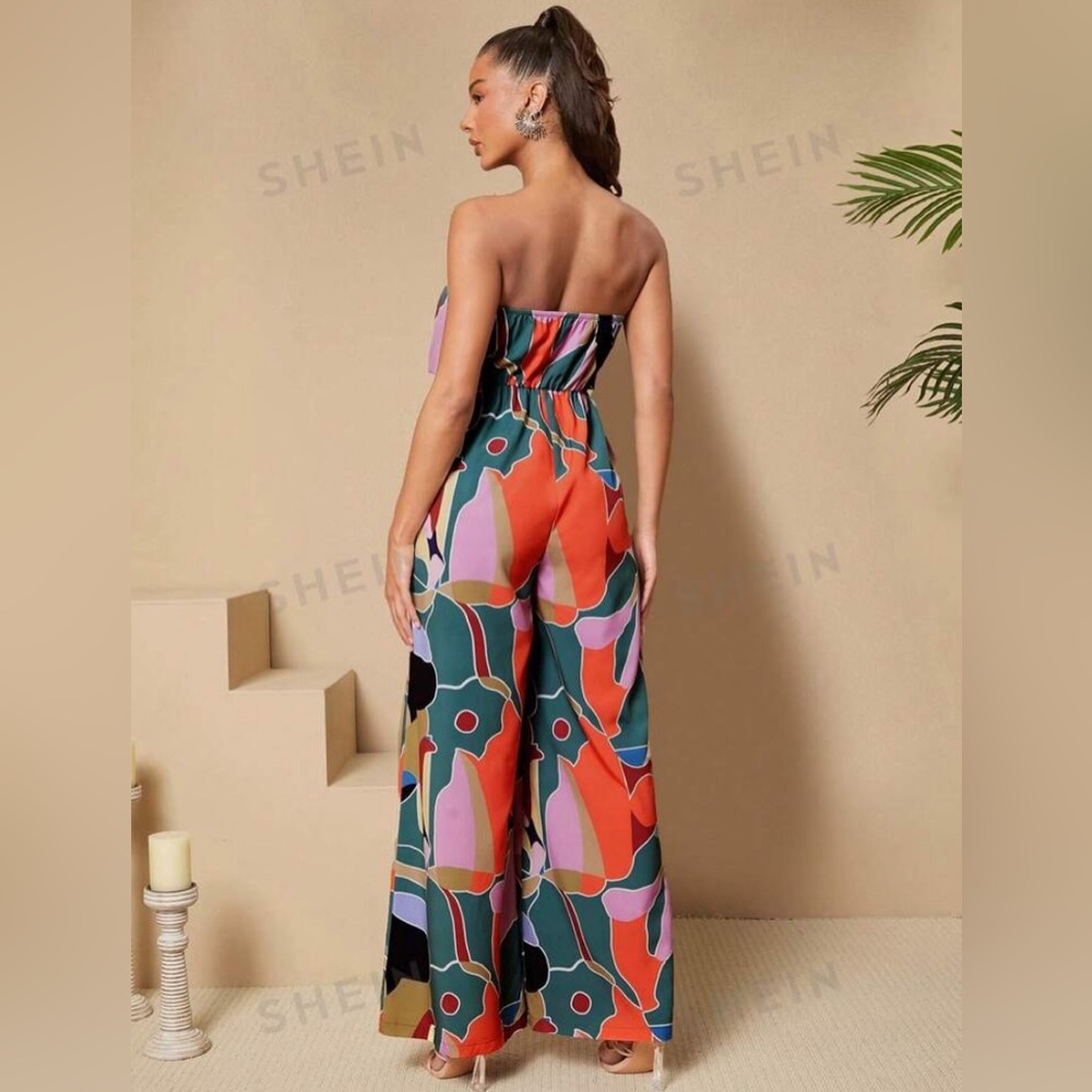 Women's Abstract Print Strapless Jumpsuit